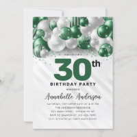 Emerald Green Silver Balloon Glitter 30th Birthday