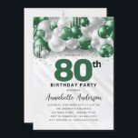 Emerald Green Silver Balloon Glitter 80th Birthday Invitation<br><div class="desc">Modern Glam Emerald Green Silver Balloon Glitter Sparkle Any Age Birthday Invitation</div>