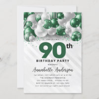 Emerald Green Silver Balloon Glitter 90th Birthday
