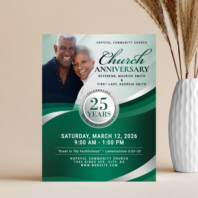 Emerald Green & Silver Church Anniversary Flyer (Creator Uploaded)
