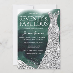 Emerald Green & Silver Dress 70th Birthday Party Invitation