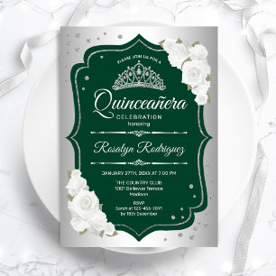 Emerald Green Silver Elegant Quinceanera Invitation