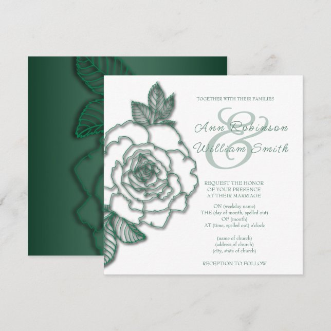Emerald green Silver Elegant Wedding Invitation (Front/Back)