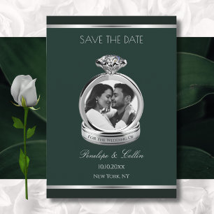 Emerald Green Silver Engagement Ring Save the Date
