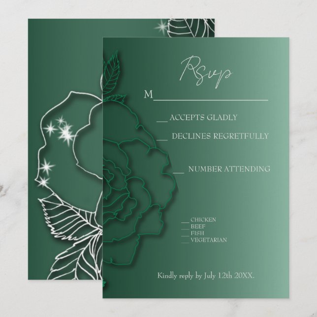 Emerald green Silver floral Elegant Wedding (Front/Back)