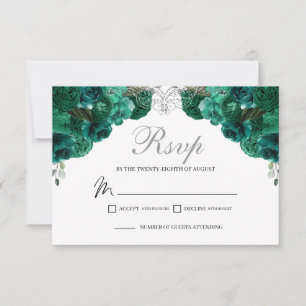 Emerald Green & Silver Floral RSVP Enclosure Card