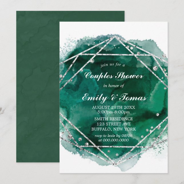 Emerald Green Silver Geometric Couples Shower  (Front/Back)