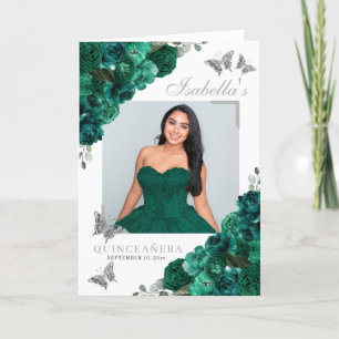 Emerald Green & Silver Quinceanera Butterflies Programme