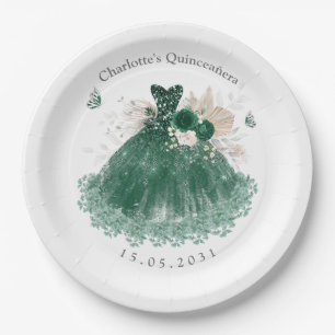 Emerald Green Silver Quinceanera Princess Dress Paper Plate