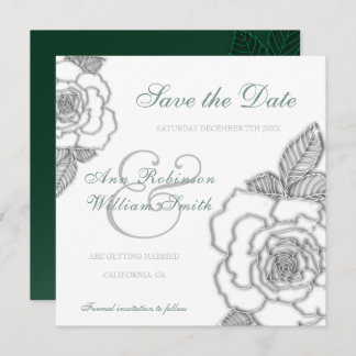 Emerald green silver rose rustic Wedding Save The Date