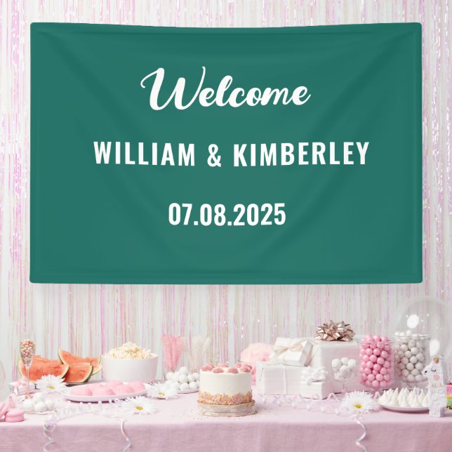 Emerald Green Simple Elegant Modern Wedding Banner (Party)