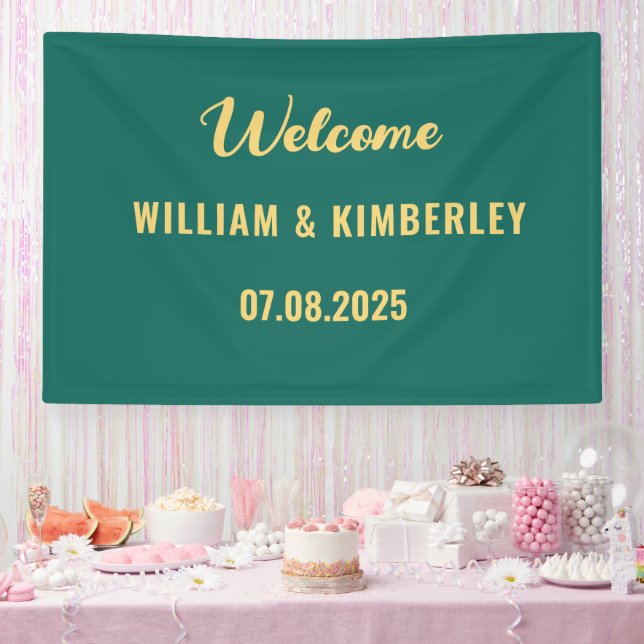 Emerald Green Simple Elegant Modern Wedding Banner (Party)