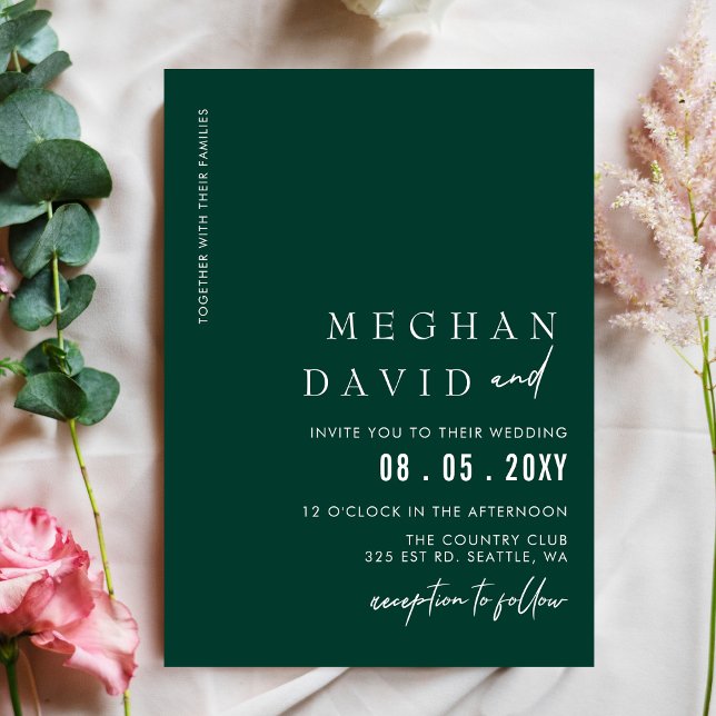 Emerald Green Simple Elegant Modern Wedding Invitation (Creator Uploaded)