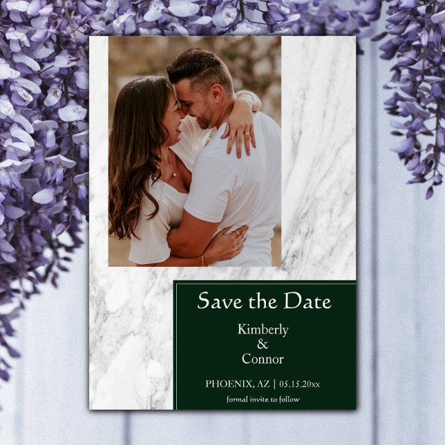 Emerald Green Simple Marbled Photo Save The Date (Emerald Green Simple Marbled Photo Save the Date)