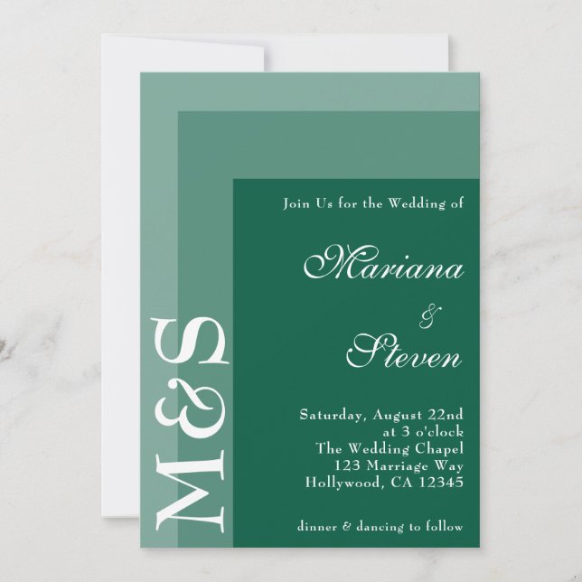 Emerald Green Simple Modern Chic Script Wedding In Invitation (Front)