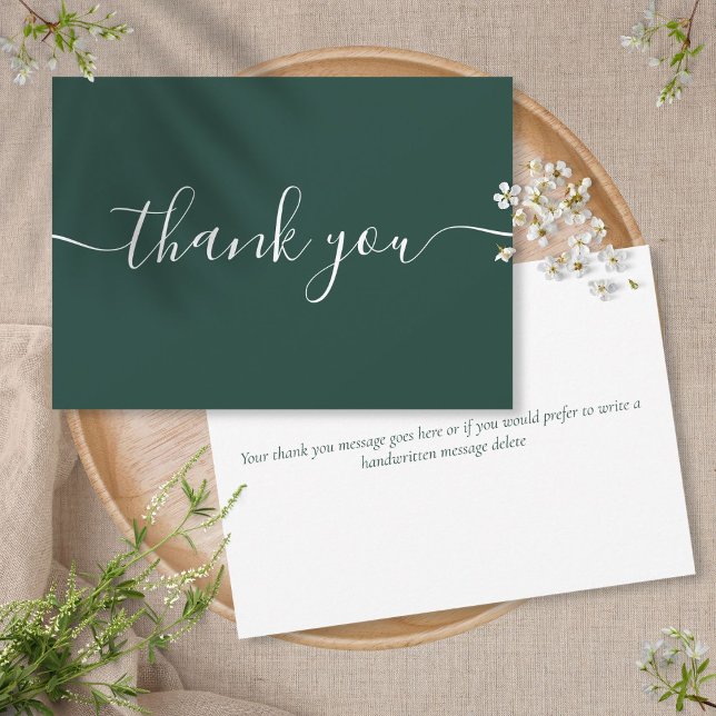 Emerald Green Simple Modern Elegant Script Thank You Card (Creator Uploaded)