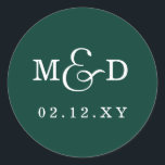 Emerald Green Simple Modern Monogram Wedding Classic Round Sticker<br><div class="desc">Emerald Green Rustic Boho Modern Monogram Wedding Stickers</div>
