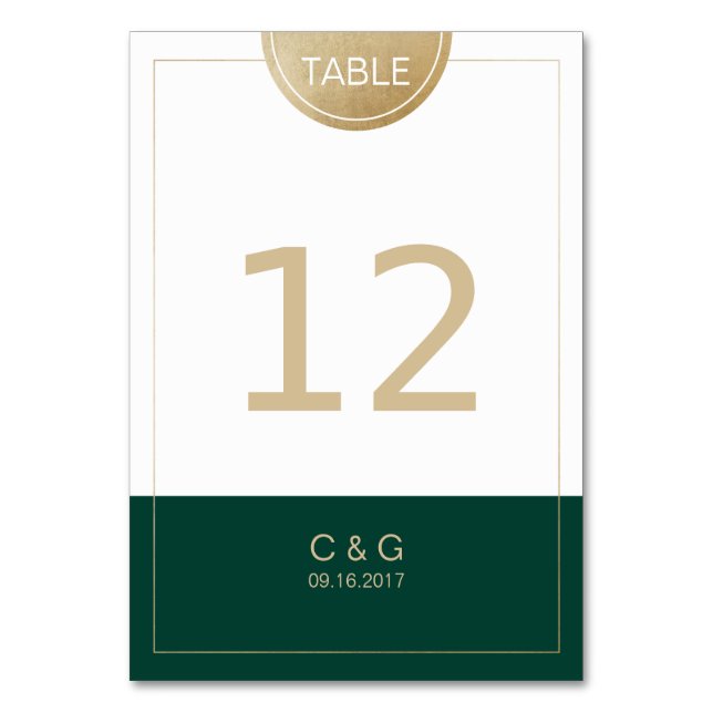 Emerald green simple modern wedding table number (Front)