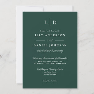 Emerald Green Simple Monogram QR Code Wedding Invitation