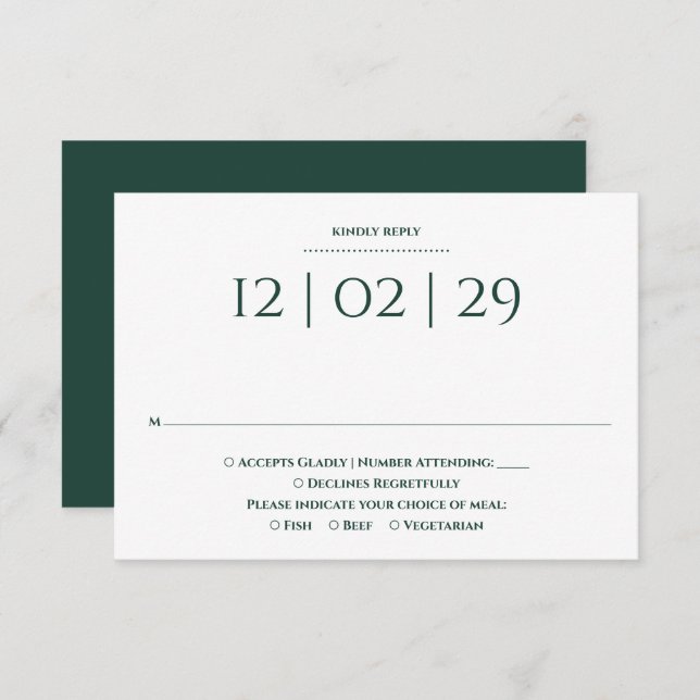 Emerald Green Simple Special Date Wedding RSVP Card (Front/Back)