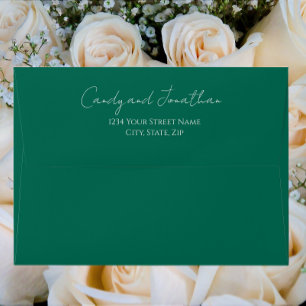 Emerald Green Simple Style Modern Script Wedding Envelope