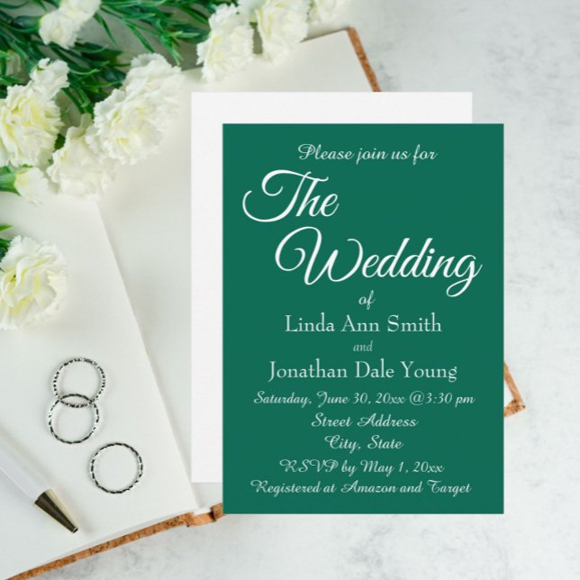 Emerald Green Simple Style Wedding Invitation (In Situ Wedding)