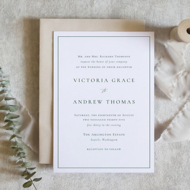 Emerald Green Simple Typography Formal Wedding Invitation (Emerald Green Simple Typography Formal Wedding Invitation)