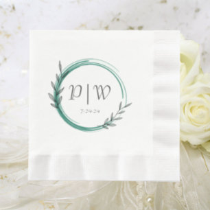 Emerald Green Simple Wreath Monogram Wedding Napkin