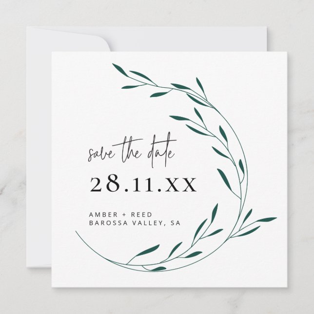 Emerald Green Simple Wreath Square Save the Date (Front)
