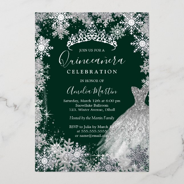 Emerald Green Snowflake Winter Quinceanera  (Front)