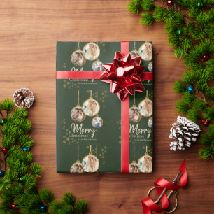 Emerald Green Snowflakes Photo Merry Christmas Wrapping Paper