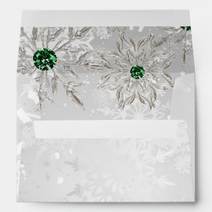 Emerald Green snowflakes Winter Wedding Envelope