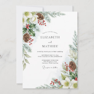 Emerald Green Snowy Winter Wedding Invitation