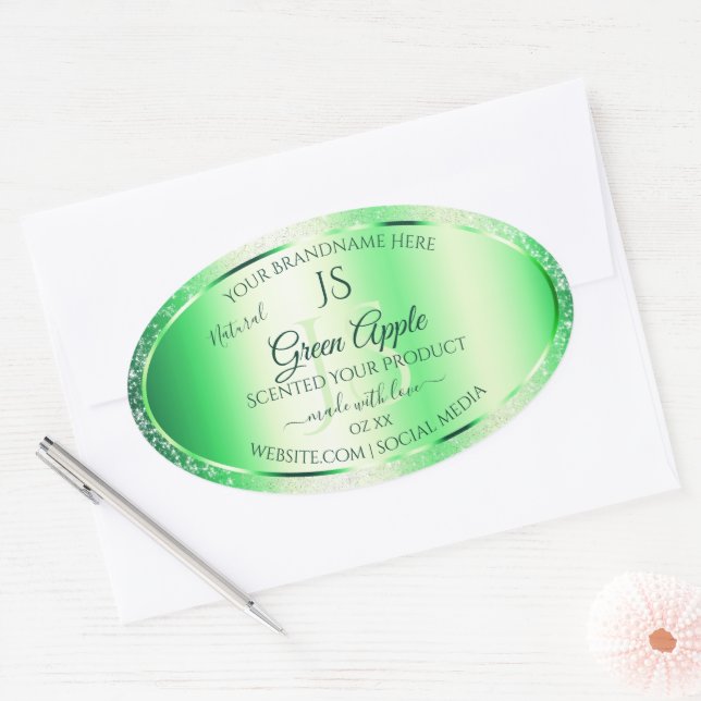 Emerald Green Soft Glitter Product Labels Monogram (Envelope)