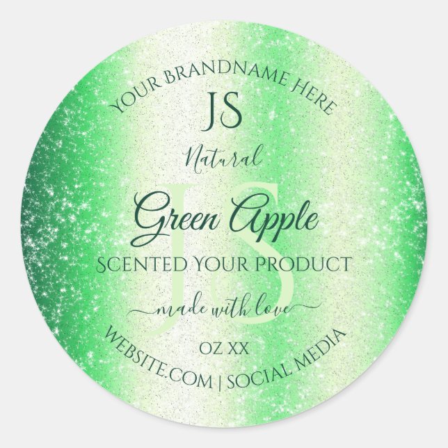 Emerald Green Soft Glitter Product Labels Monogram (Front)