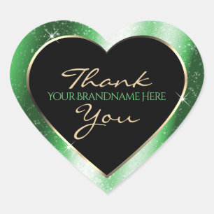 Emerald Green Sparkle Glitter Frame Thank You Heart Sticker