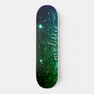 Emerald Green Sparkle Glitter Personalised Skateboard