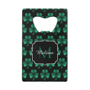 Emerald Green Sparkle Shamrock black Monogram