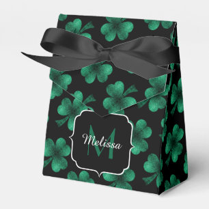 Emerald Green Sparkle Shamrock black Monogram Favour Box