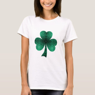 Emerald Green Sparkles Shamrock Clover St Pat Day T-Shirt