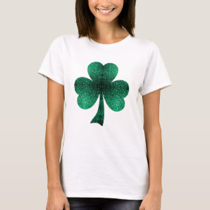 Emerald Green Sparkles Shamrock Clover St Pat Day T-Shirt