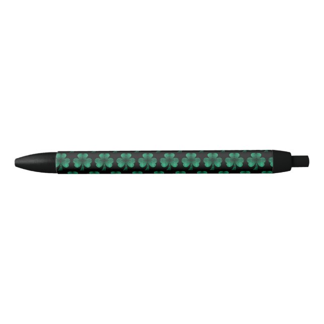 Emerald Green Sparkles Shamrock pattern black Black Ink Pen (Front)