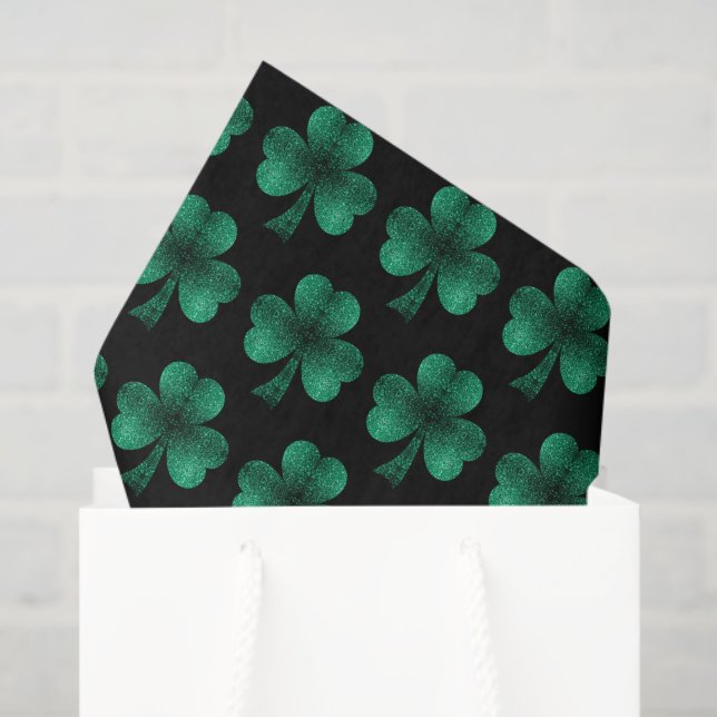 Emerald Green Sparkles Shamrock pattern black Tissue Paper (Gift Bag)