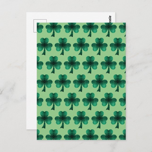 Emerald Green Sparkles Shamrock pattern sage green Postcard (Front/Back)