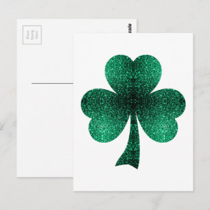 Emerald Green Sparkles Shamrock St Patrick's Day Postcard