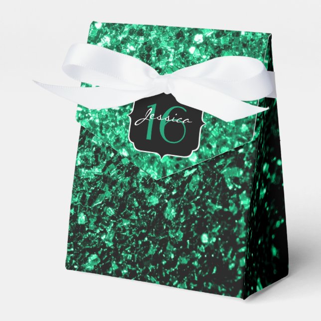 Emerald Green sparkles Sweet 16 favour box (Front Side)