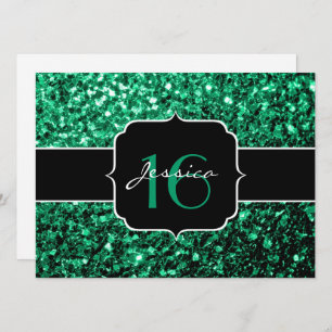 Emerald Green sparkles Sweet 16 Invitation