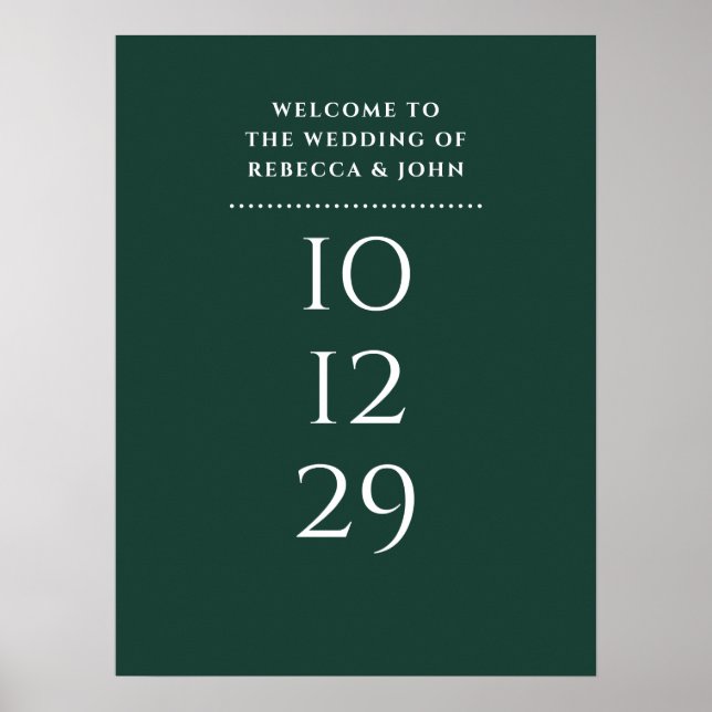 Emerald Green Special Date Wedding Welcome Sign (Front)