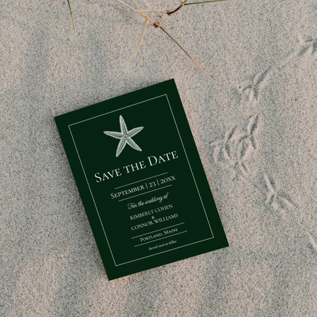 Emerald Green Starfish Monogram Photo Save The Date (Emerald Green Starfish Monogram Photo Save the Date)