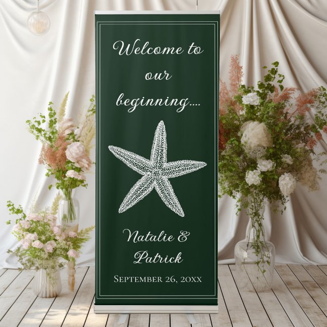 Emerald Green Starfish Wedding Retractable Banner (Emerald Green Starfish Wedding Welcome Retractable Banner)
